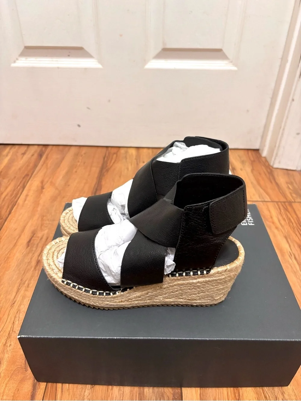 NIB EILEEN FISHER Willow Tumbled Leather Wedge Espadrille